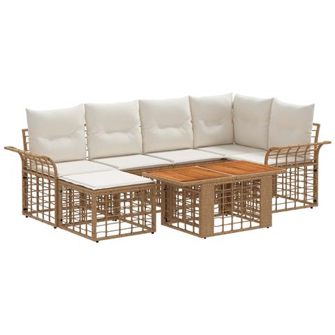 Set Divano da Giardino 7 pz Naturale e Bianco Crema polyrattan - Foto 1