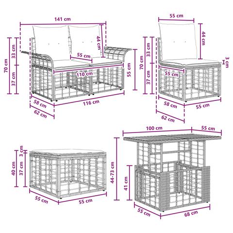 Set Divano da Giardino 7 pz Naturale e Bianco Crema polyrattan - Foto 10