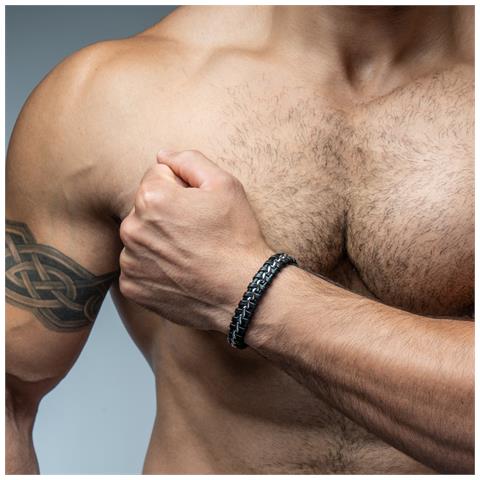 Bracciale in Pelle per Uomo, ""Joy"", 20cm, Argento - Foto 2