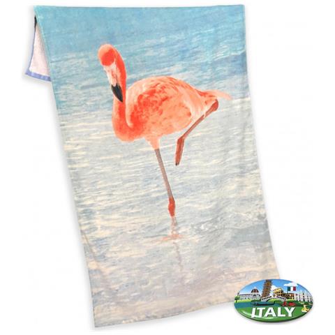Telo Mare Fotografico In Spugna Misura Grande Cm. 80x160 Fenicottero Al Mare - Foto 1