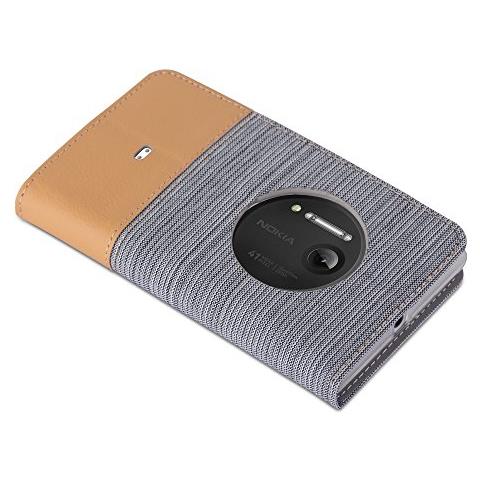 Custodia Compatibile Con Nokia Lumia 1020 In Grigio Chiaro Marrone - Coperchio Protettiva Con Chiusura Magnetica, Funzione Stand E Tasca Per Le Carte - Foto 2