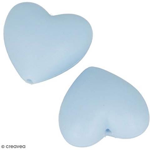 Perlina Di Silicone Forma Di Cuore X 2 - 29 X 19 X 12 Mm - Blu Pastello - Foto 2