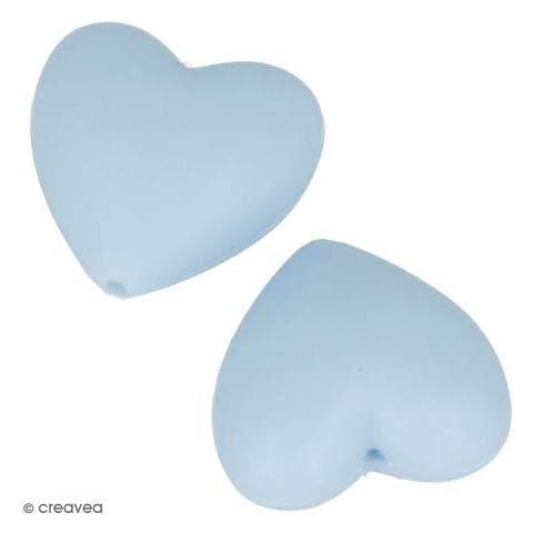 Perlina Di Silicone Forma Di Cuore X 2 - 29 X 19 X 12 Mm - Blu Pastello - Foto 1