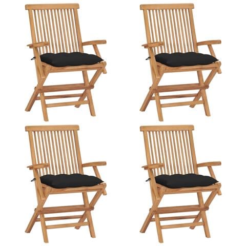 Sedie da Giardino con Cuscini Neri 4 pz Massello di Teak - Foto 1