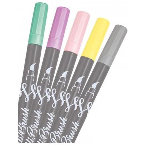 Online Schreibgerte Calli Evidenziatore 5 Pz Punta Del Pennello Grigio, Verde Chiaro, Rosa, Porpora, Giallo - Foto 1