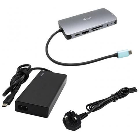 Kit Docking Station Metal USB-C Nano Dock 5x USB 3.2 / HDMI / VGA Argento + Alimentatore di Ricarica Universale 77W - Foto 1