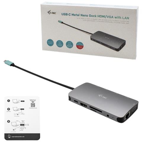 Kit Docking Station Metal USB-C Nano Dock 5x USB 3.2 / HDMI / VGA Argento + Alimentatore di Ricarica Universale 77W - Foto 5
