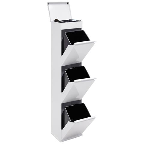 Top Cr321-b Pattumiera Per Raccolta Differenziata Con Ripiano Superiore Multiuso, 3 Secchi, Mobile D'acciaio (3 X 17l) 51l Bianco - Foto 1