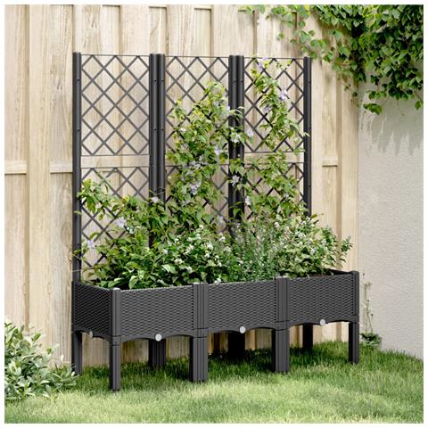 Fioriera Da Giardino Con Traliccio Nera 120x40x142 Cm In Pp - Foto 1
