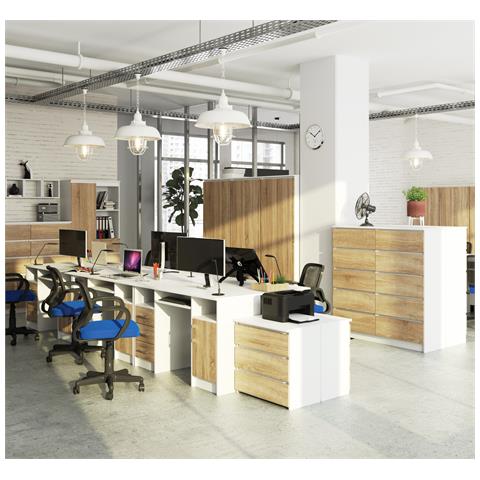 Scrivania ANA, 1 anta e 3 cassetti, 124x52x74 cm, Colore Bianco e Sonoma Quercia - Foto 5