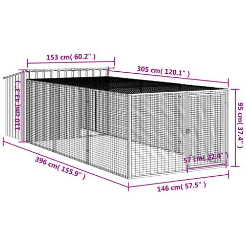Casetta Cani Con Corsa Antracite 153x396x110 Cm Acciaio Zincato - Foto 8