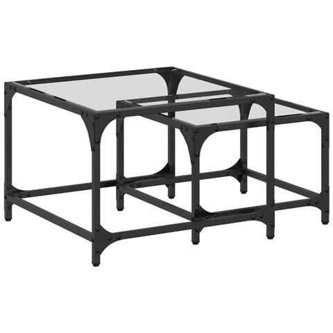 Tavolini Impilabili 2pz Con Piano Vetro Trasparente In Acciaio - Foto 2