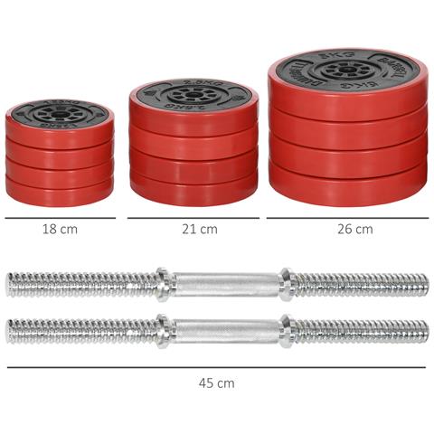 Set Manubri Palestra Con Pesi Da 40kg Rivestiti In Gomma, In Metallo E Sabbia Di Ferro, 45x26x26 Cm, Rossa - Foto 2