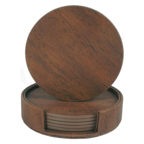 Set Di 6 Sottobicchieri Rotondi In Pelle Pu Con Supporti Brown - Foto 1