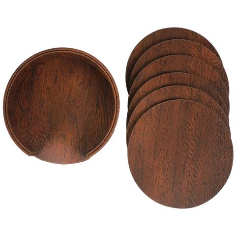 Set Di 6 Sottobicchieri Rotondi In Pelle Pu Con Supporti Brown - Foto 2