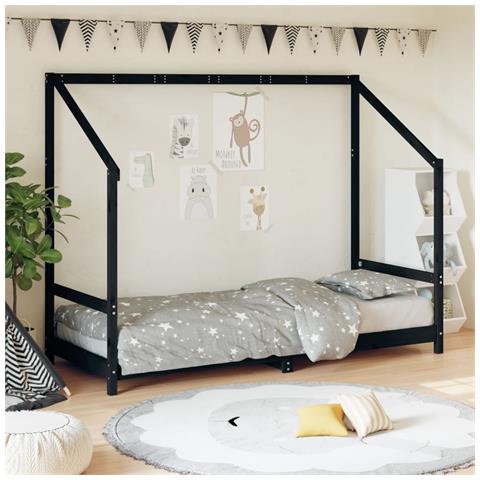 Giroletto Per Bambini Nero 80x200 Cm In Legno Massello Di Pino - Foto 1