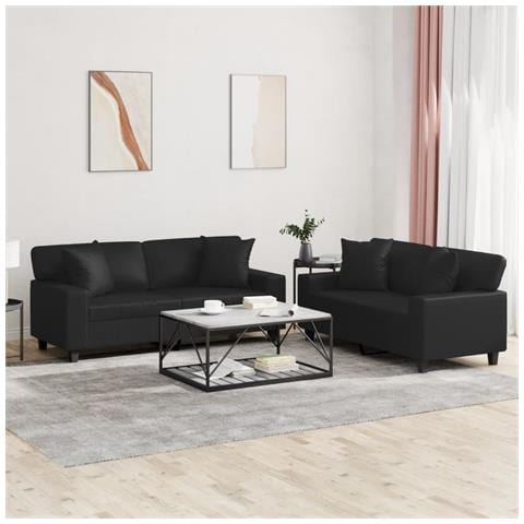 Set Di Divani 2 Pz Con Cuscini Nero In Similpelle - Foto 1