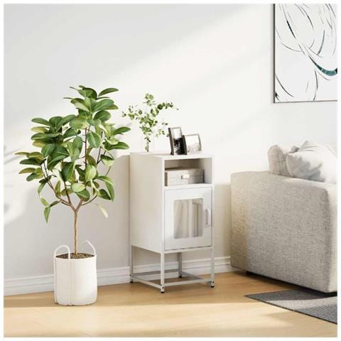 Comodino Bianco 36x39x78 Cm In Acciaio Laminato A Freddo - Foto 3