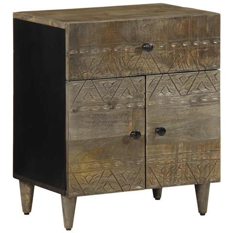 Comodino Grigio Chiaro 50x33x60 Cm In Legno Massello Di Mango - Foto 1