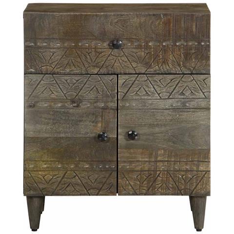 Comodino Grigio Chiaro 50x33x60 Cm In Legno Massello Di Mango - Foto 2