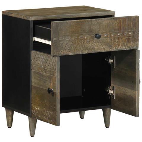 Comodino Grigio Chiaro 50x33x60 Cm In Legno Massello Di Mango - Foto 3
