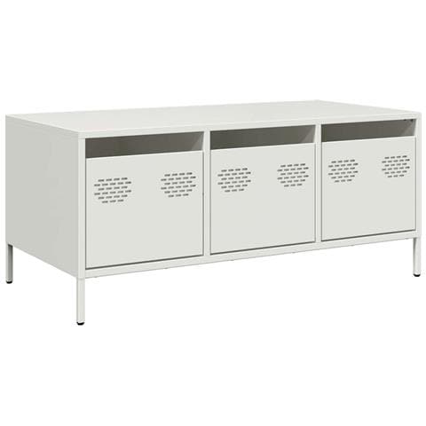 Tavolino Bianco 101,5x50x43,5 Cm In Acciaio Laminato A Freddo - Foto 2