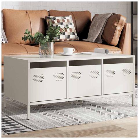 Tavolino Bianco 101,5x50x43,5 Cm In Acciaio Laminato A Freddo - Foto 1