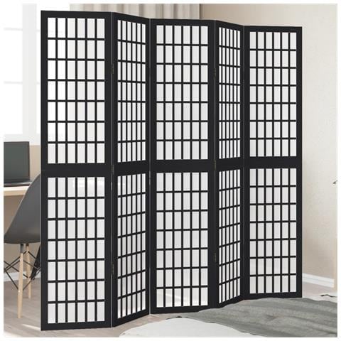 Divisorio Ambienti 5 Pannelli Nero Legno Massello Di Paulownia - Foto 1