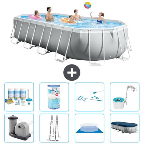 Piscina Fuori Terra - Ovale - 610x305x122 Cm - Grigio - Include Accessori Coordinati A2621 - Foto 1