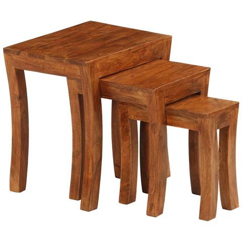 Tavolini Impilabili 3 Pz Massello Di Acacia 50x35x50 Cm Marrone - Foto 1