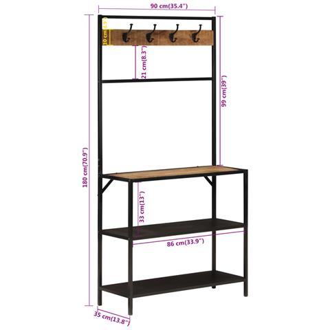 Lusso Casadino -  Appendiabiti 90x35x180 Cm In Legno Massello Di Mango E Ferro - Foto 8