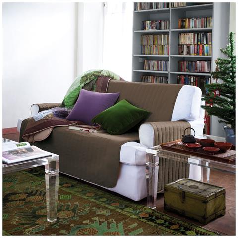 Copridivano Bicolor In Cotone Colore Marrone Misura 3 Posti - Foto 4