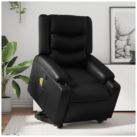 Poltrona Alzapersona Reclinabile Massaggio Nero Similpelle - Foto 2