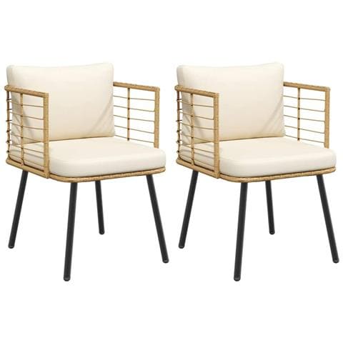 Sedie da Giardino 2pz con Cuscini Naturale in Polyrattan - Foto 1