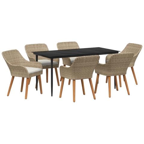 Set da Pranzo per Giardino 7 Pezzi Beige in Rattan - Foto 1