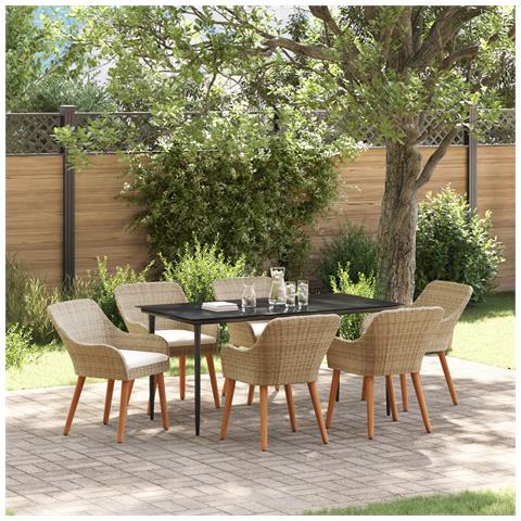 Set da Pranzo per Giardino 7 Pezzi Beige in Rattan - Foto 2