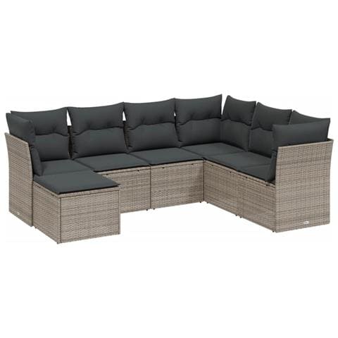 Set Divani da Giardino 7pz con Cuscini Grigio Chiaro Polyrattan - Foto 1