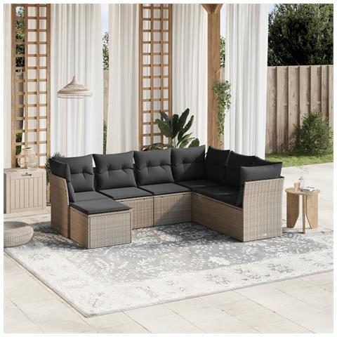 Set Divani da Giardino 7pz con Cuscini Grigio Chiaro Polyrattan - Foto 2