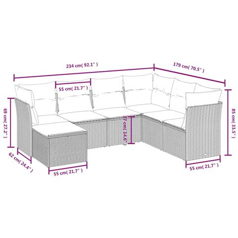 Set Divani da Giardino 7pz con Cuscini Grigio Chiaro Polyrattan - Foto 4