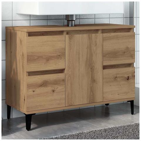 Mobile Lavabo Rovere Artigianale 80x33x60 cm Legno Multistrato - Foto 2