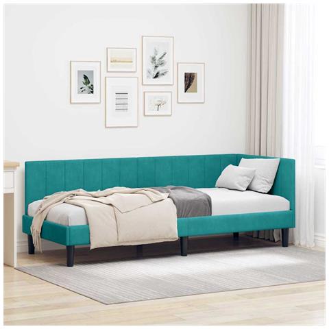 Cornice del letto ad angolo Turchese 80 cm x 200 cm Velluto - Foto 2