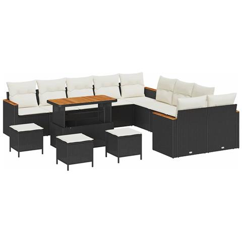 Set Divano da Giardino con cuscino 14 pcs Nero Poly Rattan - Foto 1
