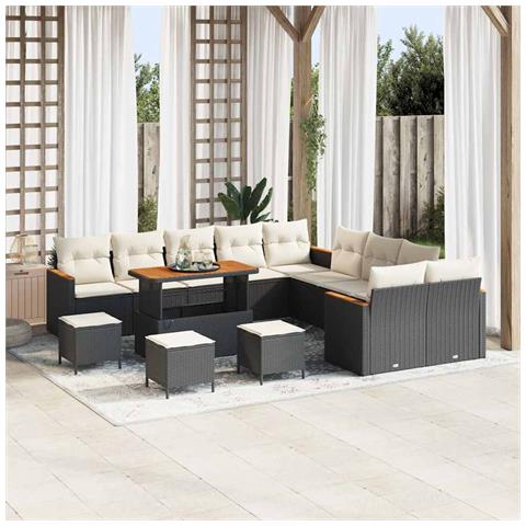 Set Divano da Giardino con cuscino 14 pcs Nero Poly Rattan - Foto 2