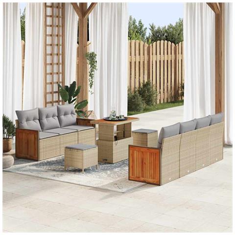 Set Divano da Giardino con cuscino 10 pcs beige e grigio chiaro - Foto 2