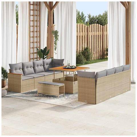 Set Divano da Giardino con cuscino 11 pcs Beige Poly Rattan - Foto 2