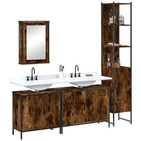 Set Mobili da Bagno 4 pz Rovere Fumo in Legno Multistrato - Foto 2