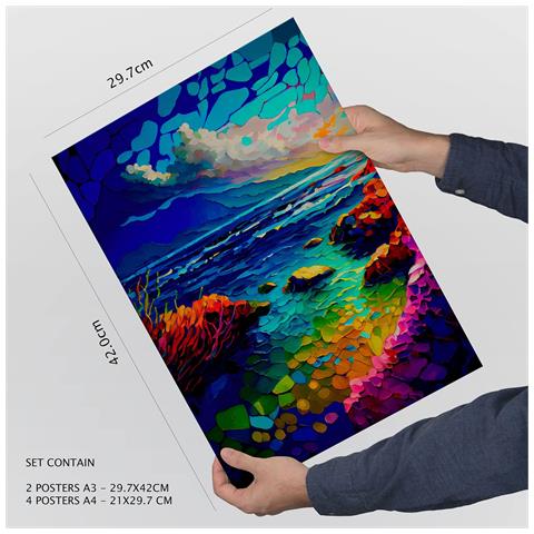 Set Di 6 Stampe Montagne In Stile Dipinto A Olio Illustrazioni Di Monumenti E Città In Stile Fotografico A Colori Design D'interni A3 & A4 Senza Cornice - Foto 4