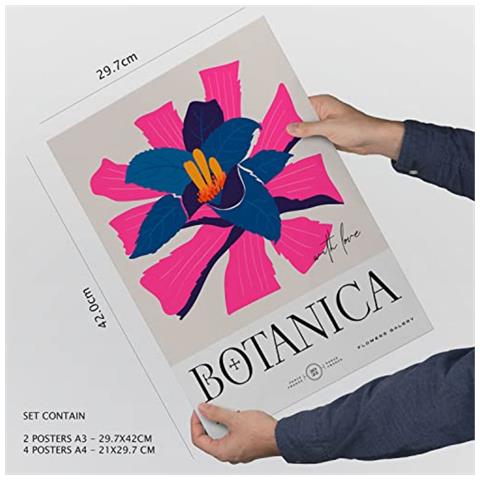 Set Di 6 Stampe Esplosioni Floreali Rosa, Stampe Naturalistiche E Botaniche Per L'interior Design A3 & A4 Cornice Bianca - Foto 1