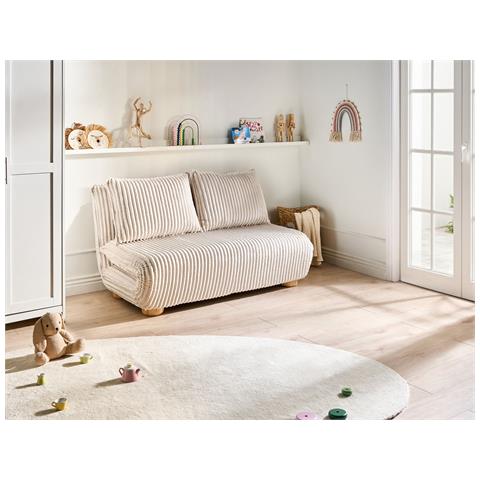 Divano Letto 2 Posti Abisko Velluto A Coste Bianco Sporco - Foto 1