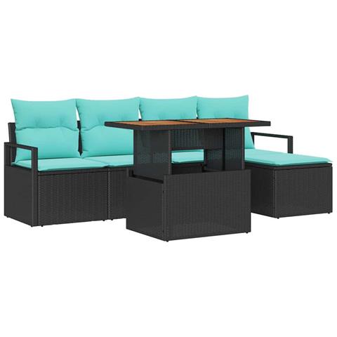Set da Pranzo per Giardino con cuscino 6 pcs Nero e Verde acqua - Foto 1
